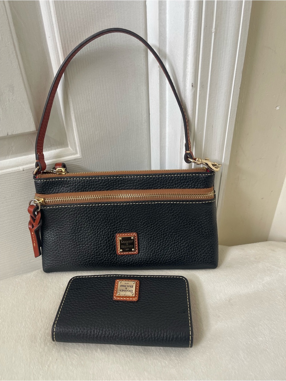 Dooney & Bourke Black Pebble Leather Wristlet Shoulder Bag with Wallet